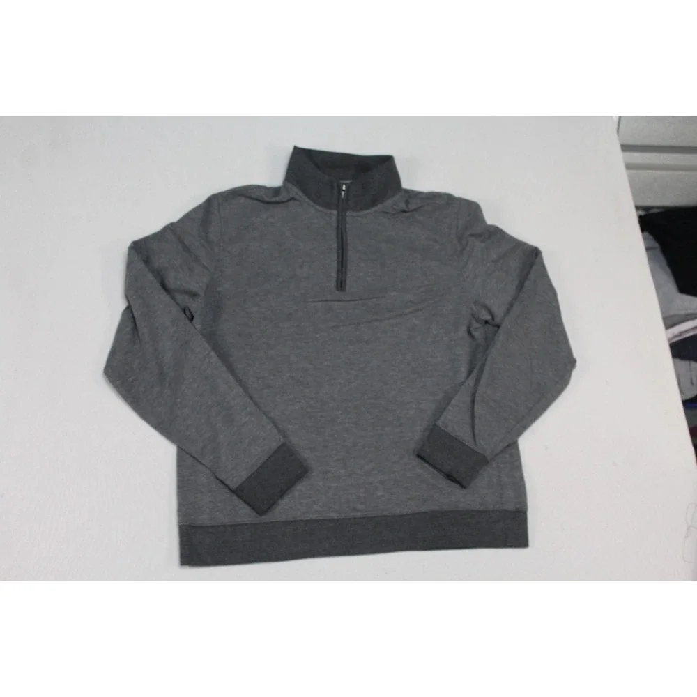 Van Huesen Men Gray Sweater Long Sleeve Mock Neck Quarter Zip Size Large Tall